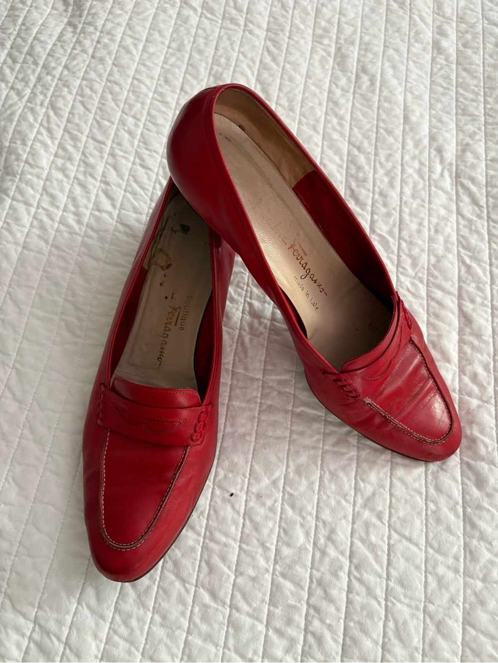 Salvatore Ferragamo Red Leather Penny Loafers Size 10B Vintage